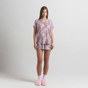 NWT Skims short sleeve button up pajama set bloom multi animal print medium